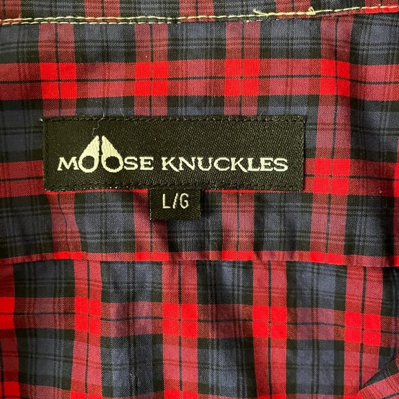 Men's Moose Knuckles Red Plaid Shirt with Snap Closures-Size Medium - Picture 2 of 8